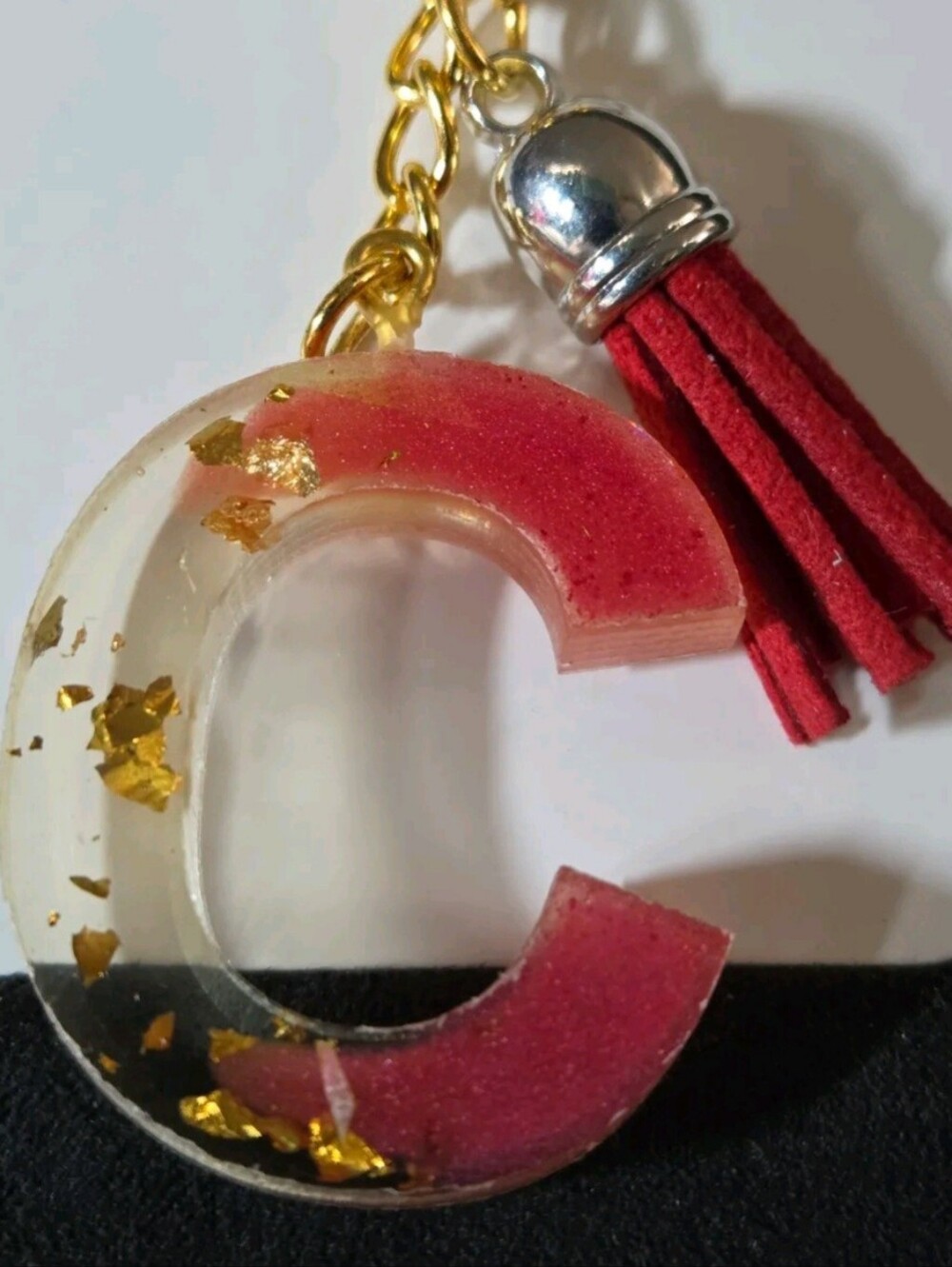 Red Resin 'C' Initial Key & Card Holder Charm with Tassel